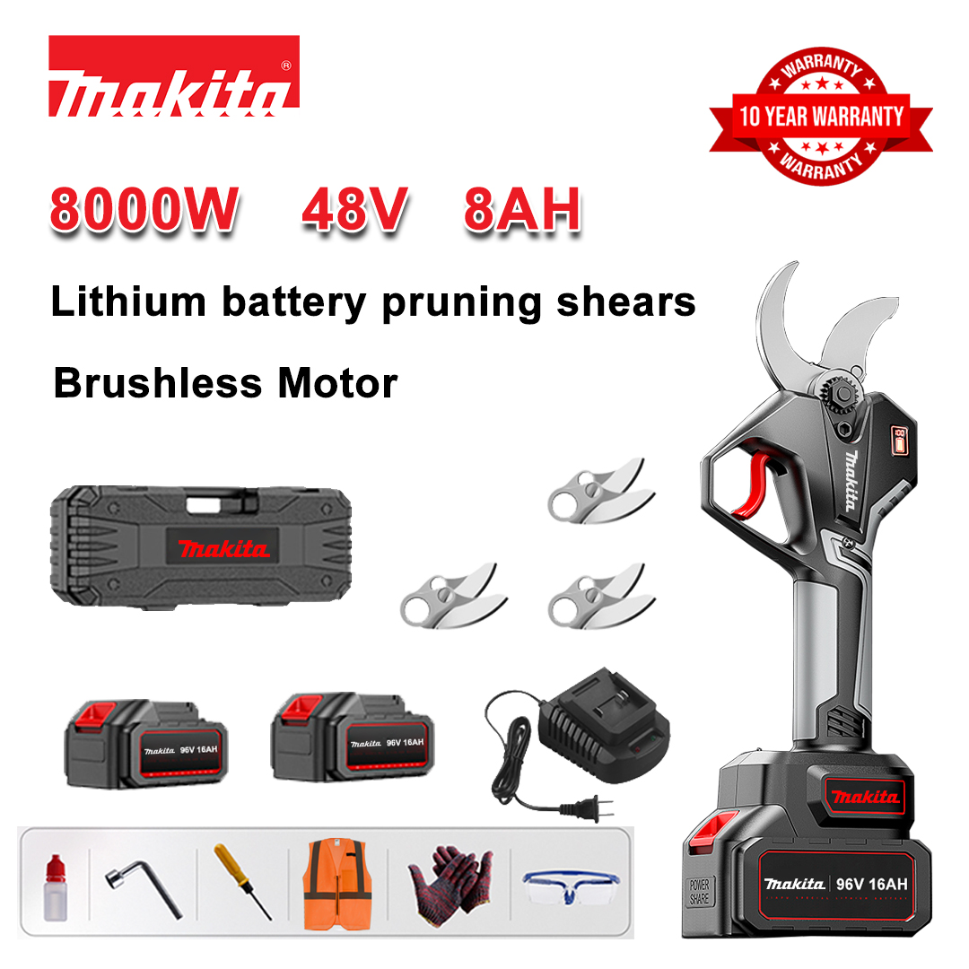 Tesoura de poda com bateria de lítio sem escova de 8000 W + bateria de 48 V 8 Ah * 2 + lâmina de liga sk9 * 3 + carregador + display de energia LED + caixa de ferramentas + óleo lubrificante + óculos de proteção + 10 anos de garantia
