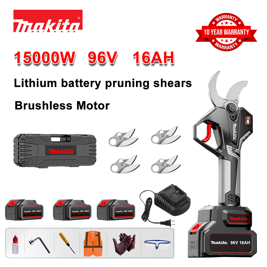Tesoura de poda com bateria de lítio sem escova de 15000 W + bateria de 96 V e 16 Ah * 3 + lâmina de liga sk9 * 4 + carregador + display de energia LED + caixa de ferramentas + óleo lubrificante + óculos de proteção + 10 anos de garantia