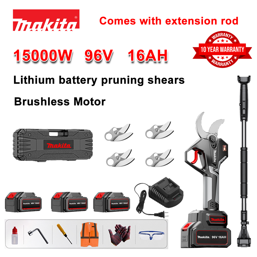 [Haste de extensão 1,5~5m] Tesoura de poda sem escova de bateria de lítio de 15000W + bateria de 96V16Ah * 3 + lâmina de liga sk9 * 4 + carregador + display de energia LED + caixa de ferramentas + óleo lubrificante + óculos de segurança + 10 anos de garantia